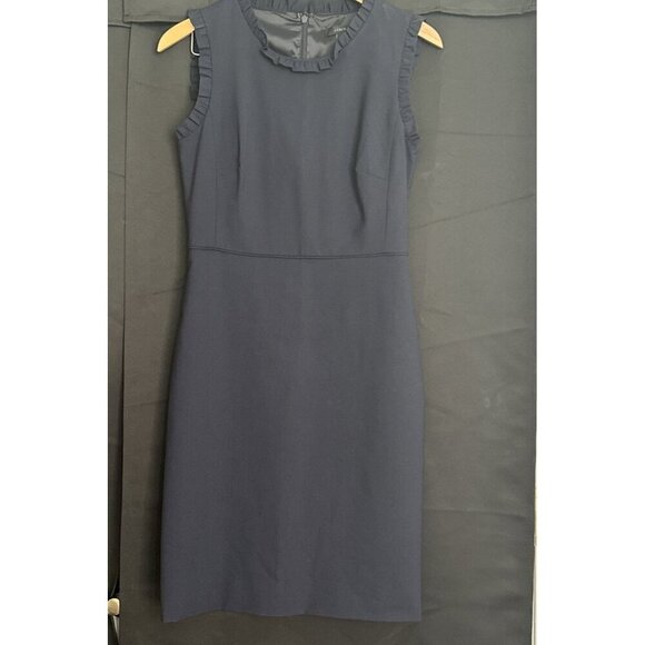 J. Crew Navy Wool Blend Dress Ruffle Trim Sz 4 - Picture 1 of 10